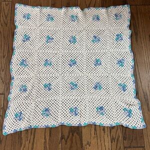 Handmade Crochet Baby Blanket 35x35” Blue Teal Purple